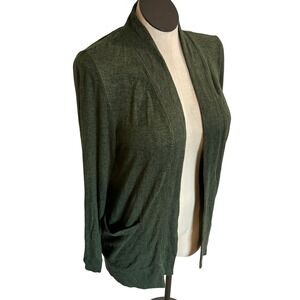 Women Green Long Sleeve Open Front Cardigan Sweater Pockets Size M‎